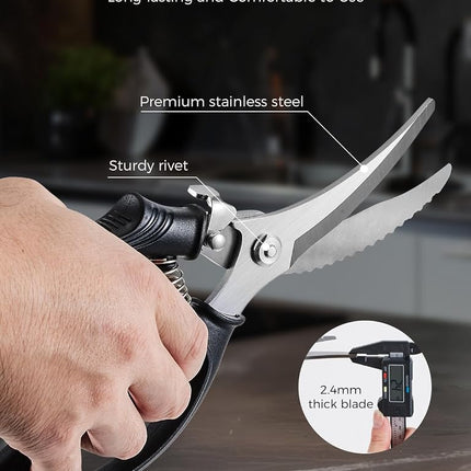 SimCoker Poultry Shears,Kitchen Scissors Heavy Duty Chicken Shears Kitchen Shears with Anti-Slip Handle & Safety Lock - Poultry Scissors for Meat, Chicken, Bone, Poultry, Spring Loaded