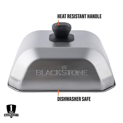 Blackstone 5555 Stainless Steel Square Basting Cover Medium (10" x 10") Flat Top Gas Grill Griddle BBQ Accessories- Cheese Melting Dome and Steaming Cover, Heat Resistant, Dishwasher Safe, Silver