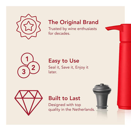 Vacu Vin Wine Saver Pump with 2 x Vacuum Bottle Stoppers - Red (Red Pump + 4 Stoppers)