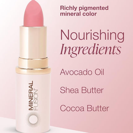 Mineral Fusion Long-Lasting Lipstick, Vivid & Smudge-Free Lip Color with Avocado Oil, Cocoa Seed Butter, Free of FD&C Dyes, Paraben and Gluten, Paloma