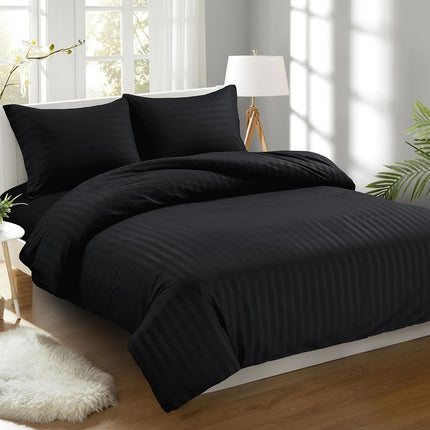 Elegant Comfort Best, Softest, Coziest 3-Piece Duvet Cover Sets! - 1500 Premier Hotel Quality Luxurious Wrinkle Resistant 3-Piece Damask Stripe Duvet Cover Set, Full/Queen, Black