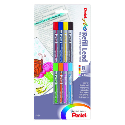 Pentel Arts 8 Colour Refill Lead, Assorted Colors,