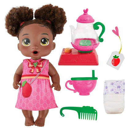 Baby Alive Bubbly Tea Party Berry Boo Doll with Teapot Accessories, Black Hair, 11 Inch Toy for 3 Year Old Girls and Boys & Up