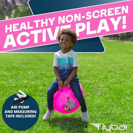 Flybar Hopper Ball for Kids, Inflatable Bouncy Ride-On Ball w/Handle for Indoor & Outdoor Active Play, Includes Pump, Jump Toy for Boys & Girls, Supports Up to 165 lbs, Ages 3+, 18-Inch, Small