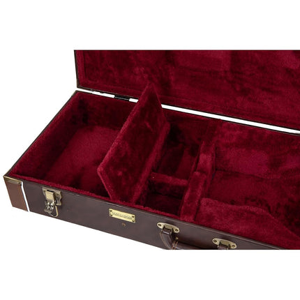 Crossrock Wooden Rectangular Case for F-style mandolas by Gibson and Eastman, with Interior Compartment-Stainless Steel Latches, Sponge Lining, Metal Feet-Vintage Brown (CRW620MLBR-R)