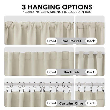 Deconovo Blackout Curtains for Kitchen Window, Back Tab and Rod Pocket Curtains, Room Darkening Curtains, 52x45 Inch, Light Beige, 2 Panels