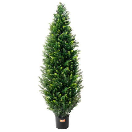 VEVOR Artificial Cedar Topiary Tree, 48 inch Tall (2 Pieces), with Extra Leaves & Pot Faux Evergreen Fake Pine Cypress Trees Plant, UV Rated Artificial Greenery Set for Home Decor Indoor/Outdoor