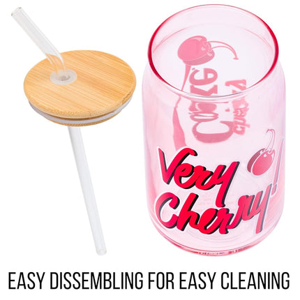 Silver Buffalo Coca-Cola Cherry Coke Very Cherry Glass Jar Tumbler with Bamboo Lid and Plastic Straw, 16 Ounces