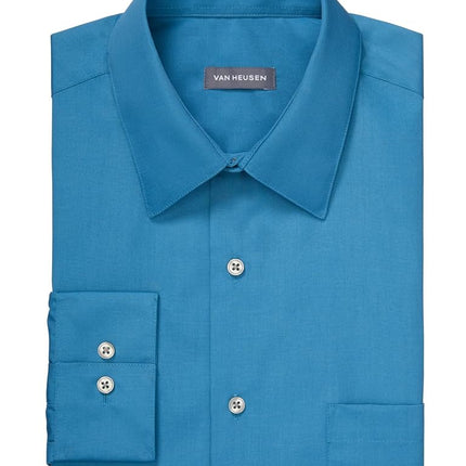 Van Heusen Men's Poplin Regular Fit Solid Point Collar Dress Shirt, Deep Sea, 16.5" Neck 34"-35" Sleeve