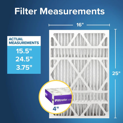 Filtrete 16x25x4 (SlimFit), Filtro de aire para horno de CA, MPR 1550 DP, plisado profundo Ultra alérgenos para una vida saludable, paquete de 2, compatible con dispositivos Lennox y Honeywell (dimensiones exactas 15.5 x 24.5 x 3.75)