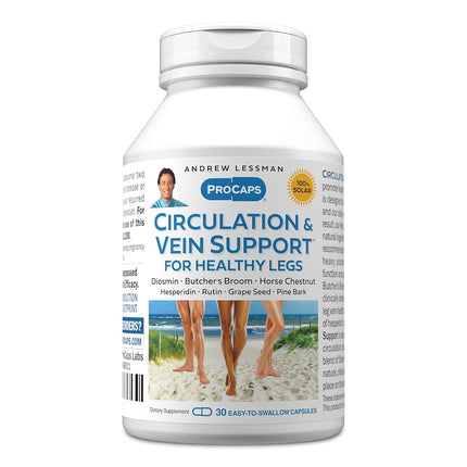 Andrew Lessman Soporte para la Circulación de las Venas para Piernas Saludables, 30 Cápsulas - Diosmina de Alta Bioactividad, Antioxidantes Naturales, Rusco Reduce Visiblemente la Hinchazón y la Molestia en Pies, Tobillos, Pantorrillas y Piernas
