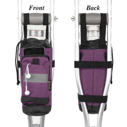 Crutch Bag Lightweight Crutch Accessories Storage Pouch with Reflective Strap and Front Zipper Pocket for Universal Crutch Bag to Keep Item Safety (Purple)