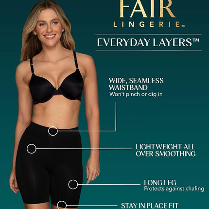 Shorts gainants sans coutures Vanity Fair pour femme, invisibles sous les robes, jupes et pantalons, légèrement lissants - Anti-frottements - Noir nuit, TTP