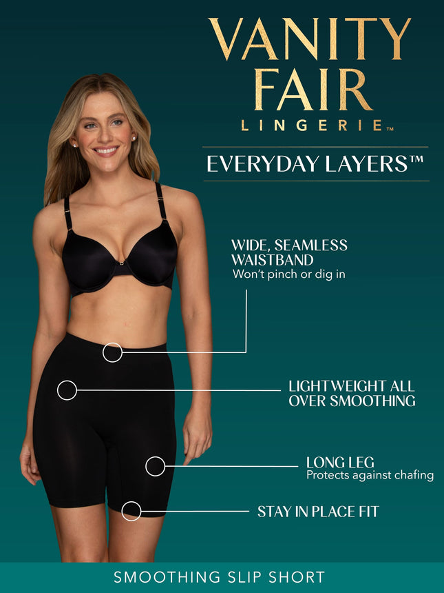 Shorts gainants sans coutures Vanity Fair pour femme, invisibles sous les robes, jupes et pantalons, légèrement lissants - Anti-frottements - Noir nuit, TTP