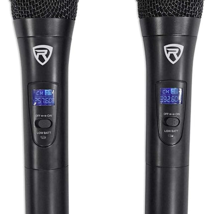 Rockville RWM1203VH Dual Wireless Handheld Microphone System, 2 Mics, VHF Long Range, Clear Sound, Digital Display, for Karaoke, Stage, Church, Live Events