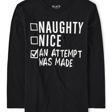 The Children's Place T-shirt à manches longues motif « Thankful » pour garçon, motif « Christmas Naughty Nice », taille XX-Large