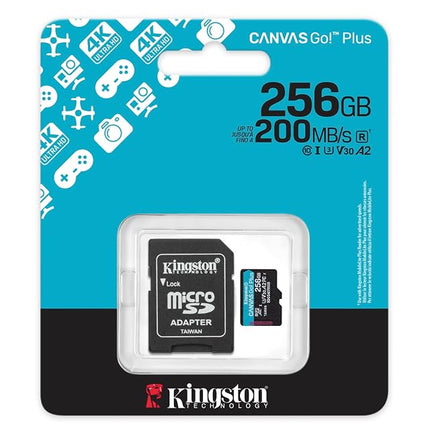 Kingston Canvas Go Plus microSDXC Memory Card Gen4 200MB/s A2 U3 V30 256GB Card + Adapter-SDCG4/256GB