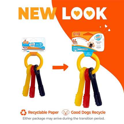 Nylabone Gentle Puppy Dog Teething Chew Toy Keys, Bacon Flavour, Medium, for Puppies Up to 16 kg