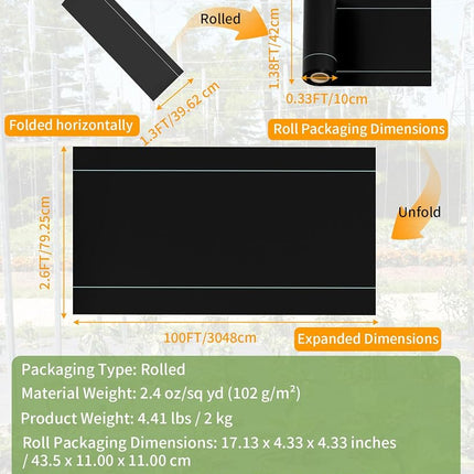 Pterying 2.6ftx100ft Weed Barrier Landscape Fabric Heavy Duty Geotextile
