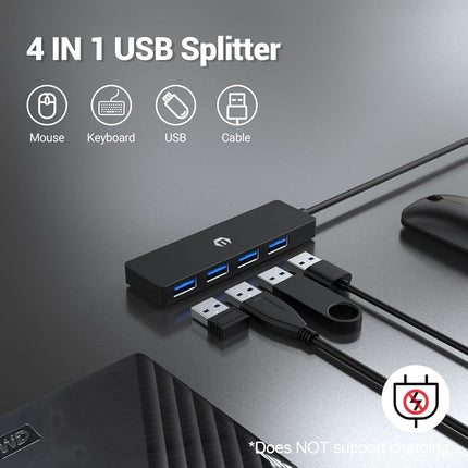 Tymyp USB Hub, Instant Plug and Play 4-Port USB 3.0 Hub, Equipped with a 4 Port USB 3.0 Hub Delivering 5Gbps Transfer Speed and a USB to USB C Adapter, Compatible with Mac Air/Pro, HP, and More