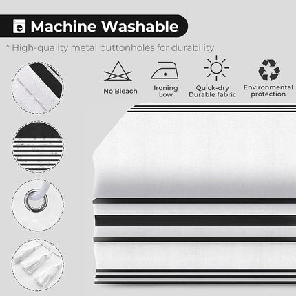 Seasonwood Cortina de ducha larga, tela blanca y negra con borlas, cortinas de ducha modernas estilo casa de campo para baño, impermeable, duradera, 72 pulgadas de ancho x 78 pulgadas de largo
