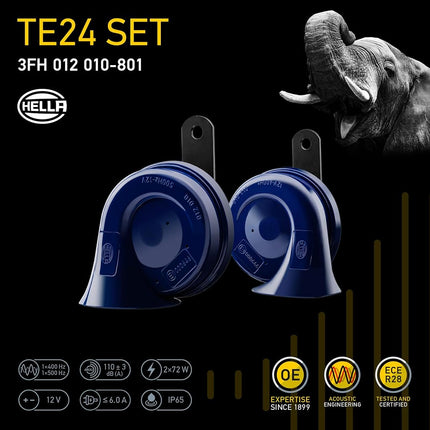 HELLA 012010801 Blue 12V BX Trumpet Horn Kit (Universal Fit)