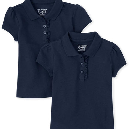 The Children's Place Baby Girls and Toddler Girls Short Sleeve Ruffle Pique Polo, Tidal, 2T