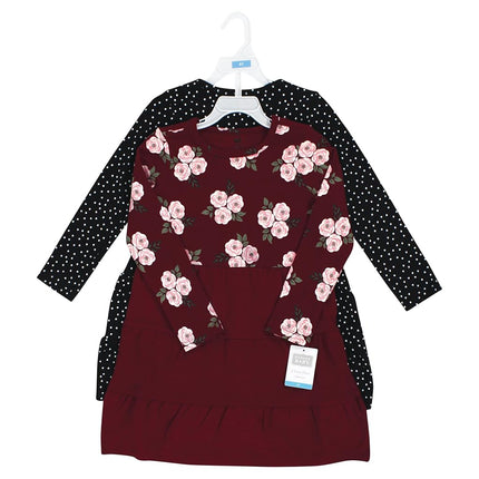 Hudson Baby Baby Girls' Cotton Dresses, Burgundy Floral Black, 0-3 Months