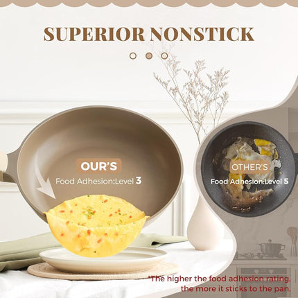 PRICUSIS 5Pcs Nonstick Frying Pan Set, Swiss ILAG Coating, 8+10+12 Inch Induction Compatible, Stay Cool Handle, Fully Coated, 100% Dishwasher Safe, PFOA Free Omelet Pans, Warp Resistant (Black Sesame)