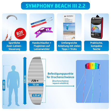 HQ Kites Symphony Beach III 2.2 Stunt Kite 87" Dual - Line Sport Kite