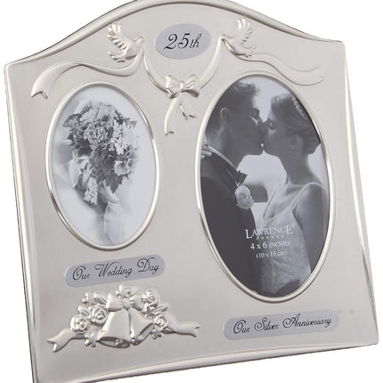 Lawrence Frames Satin Silver and Brass Plated 2 Opening Picture Frame, 25th Anniversary Design,4 by 6-Inch