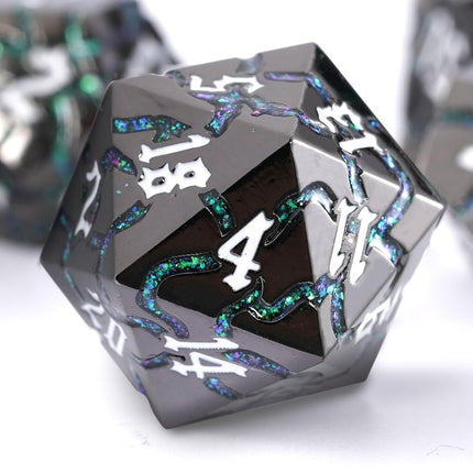 Metal Dice for DND - Ancient Cracked - Black Green