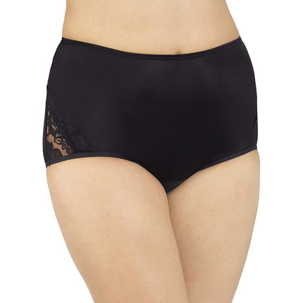 Vanity Fair Women's High Waisted Underwear, Full Coverage Ladies Panties, Perfectly Yours Briefs, Nylon Lace - Midnight Black, 11