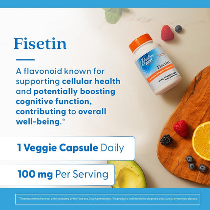 Doctor's Best Fisetin with Novusetin, Non-GMO, Vegan, Gluten Free, Soy Free, 100 mg, 30 Veggie Caps
