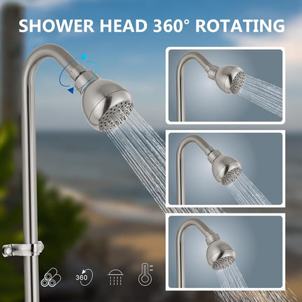Aolemi Outdoor Shower Kit, Outdoor Shower Fixture System with High Pressure Shower Head, Double Handle Outdoor Shower Faucet Exposed Shower, 80cm Center, Brushed Nickel