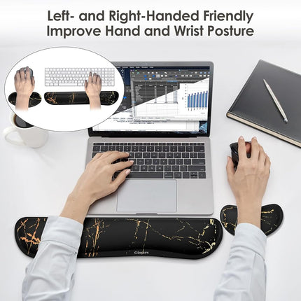 Gimars Upgrade Silky & Superfine Fabric Gel Memory Foam Keyboard Wrist Rest Set, 3 PCS, Ergonomic Keyboard Mouse Wrist Support for Easy Typing Pain Relief, Comfort for Office, Gaming, Computer, Marble