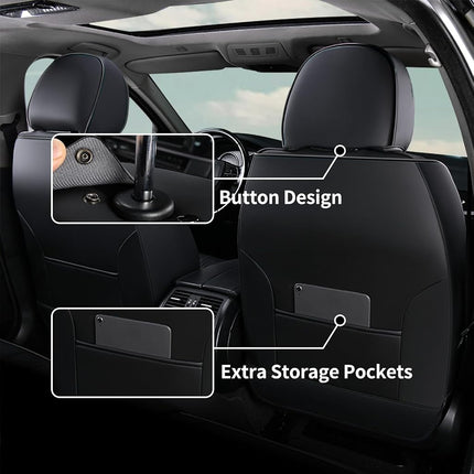 FLORICH Fundas de Asiento de Cuero para Coche Juego Completo Protector de Asiento Impermeable Funda de Asiento de Coche de Cobertura Completa Cojín de Asiento de Coche Ajuste Universal para la Mayoría de Coches Camiones SUV, Negro