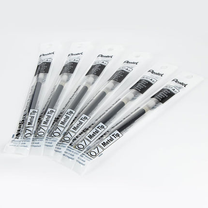 Pentel Refill Ink - for EnerGel Gel Pen, 0.7mm Metal Tip, Medium, Black Ink, Pack of 6 Refills