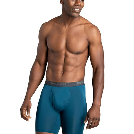 Fruit of the Loom Men's Standard 4-Way Stretch Boxer Briefs | Lightweight & Moisture Wicking Underwear, Regular Trunk, Long Leg-6 Pack-Assorted Colors