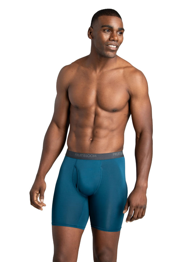 Fruit of the Loom Men's Standard 4-Way Stretch Boxer Briefs | Lightweight & Moisture Wicking Underwear, Regular Trunk, Long Leg-6 Pack-Assorted Colors