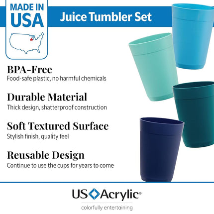 US Acrylic Newport 10 ounce Unbreakable Plastic Stackable Juice Tumblers in Coastal Colors | Set of 12 Drinking Cups | Reusable, BPA-free, Made in the USA, Top-rack Dishwasher and Microwave Safe