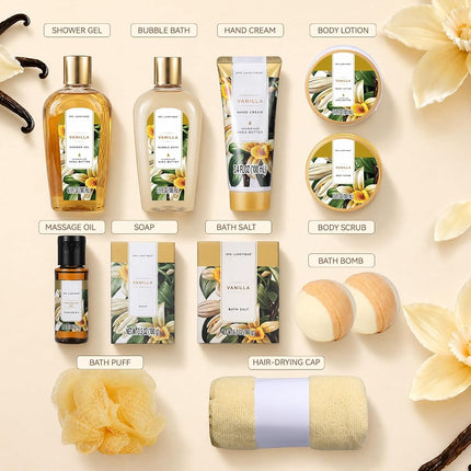 Gifts for Mum, Birthday Gifts for Women, Spa Gift Basket Luxury 12 Pcs Bath Gift Box, Relaxing at Home Bath Set Scented with Vanilla Includes Bath Salts, Bath Bombs, Body Scrub, Best Spa Gift for Women, Mothers Day Gift, Christmas.