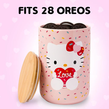 Silver Buffalo Sanrio Hello Kitty Holding Love Heart Ceramic Cookie Snack Candy Jar with Airtight Bamboo Lid (Small)