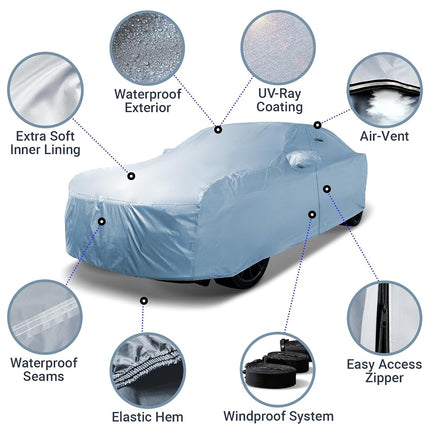 iCarCover Fits: [Jaguar XK8 / XKR] 1997-2008 Premium Full Car Cover Waterproof All Weather Resistant Custom Outdoor Indoor Sun Snow Storm Protection Form-Fit Padded Cover with Straps