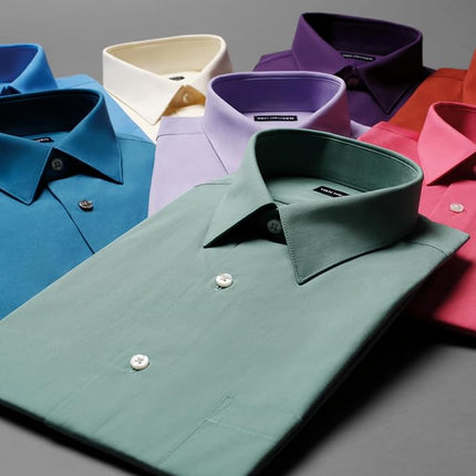 Van Heusen Men's Poplin Regular Fit Solid Point Collar Dress Shirt, Deep Sea, 16.5" Neck 34"-35" Sleeve
