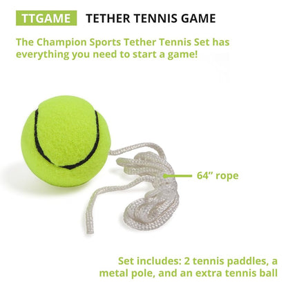 Champion Sports Tetherball Tennis: Swingball Outdoor Lawn Game for Kids, Adults, and Families - Backyard Tether Kit with Tennis Ball and Paddle Set
