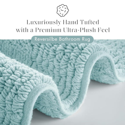 MADISON PARK SIGNATURE Splendor Reversible 100% Cotton Tufted Bathroom Rug-3000 GSM Hotel Quality Luxurious Plush High Pile Bath Mat Absorbent, Quick Dry, Shower Room Décor, 21x34, Blue