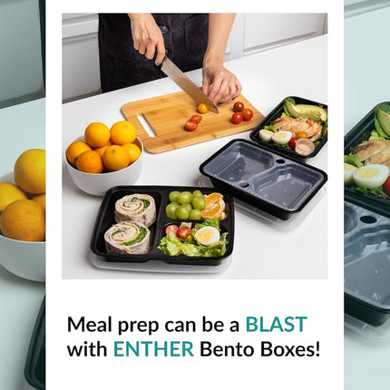Enther [20 Pack] Single 1 Compartment Meal Prep Containers with Lids, Food Storage Bento Box with Portion Cups, BPA Free, Reusable Lunch Box, Microwave/Dishwasher/Freezer Safe, Portion Control, 28oz