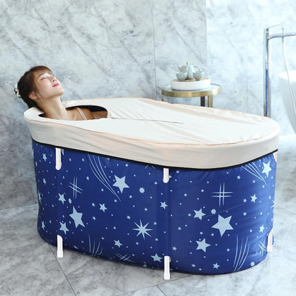 BDL Portable Folding Bathtub Soaking Bath Tub, Separate Family Bathroom SPA Tub for Adult, Freestanding Bathtub for Shower Stall,Thickening with Thermal Foam to Keep Temperature Starry Night Blue