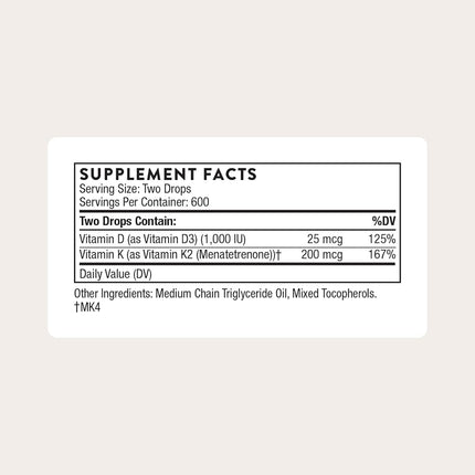 Thorne Research - Vitamin D/K2 Liquid (Metered Dispenser) - Vitamins D3 and K2-1 Fluid Ounce (30 ml)